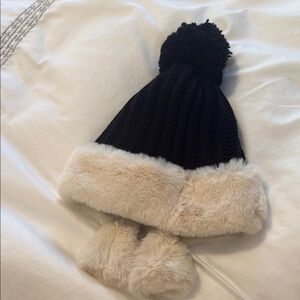 Cozy Black and Cream Pom-Pom Hat